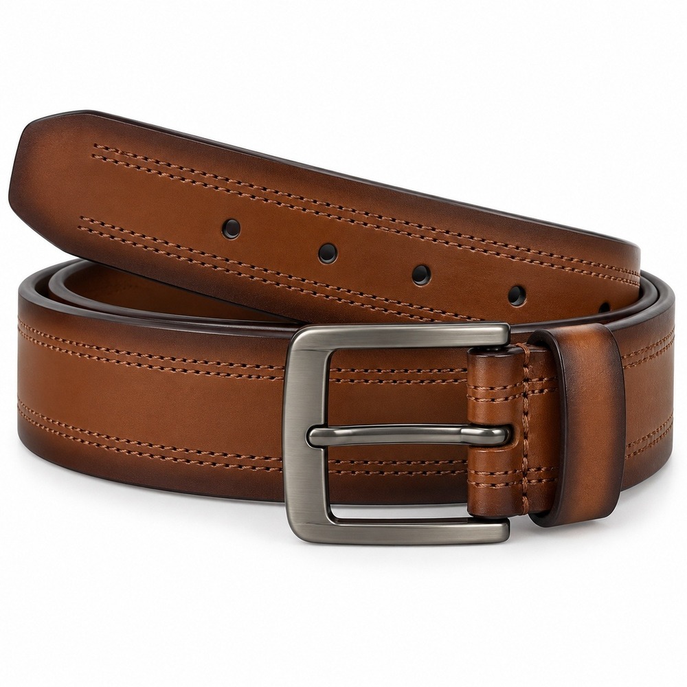 Perry Ellis Mens Brown Ombre Dress Belt Brushed Gunmetal Buckle Size 30